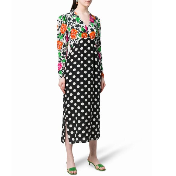 Rixo London Gretal Long Sleeve Spot Floral Chain Silk Cocktail Dress XXS - Picture 3 of 13